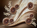 3d wallpaper, jewelry flowers, pearls on lace background.