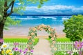 3d wallpaper A landscape of a beautiful garden by the sea