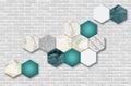 3d wallpaper mural background. Hexagonal shape and marble in gray wall bricks