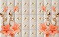 3D Wallpaper mural Design with Floral and Geometric golden branch chinese marble wallpaper flowers rose flower Royalty Free Stock Photo