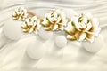 3D Wallpaper mural Design with golden flowers ball in light silk biege background Royalty Free Stock Photo