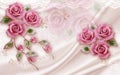 3d wallpaper pink jewelry flowers on pink silk background