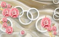 3d wallpaper pink jewelry flowers on silk background