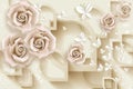 3d wallpaper pink jewelry flowers and white butterflies on 3d background