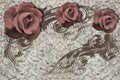 3d wallpaper, roses on rough plaster wall