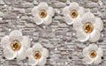 3d wallpaper silver jewelry flowers on gray stone background