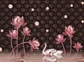 3D wallpaper , sofa fabric background with beautiful lotus flowers in water , custom wallpaper design for wall