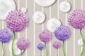 3d wallpaper , abstract background with white spheres pattern , colorful dandelion flowers