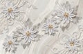 3d wallpaper texture, jewelry chamomiles on marble background.