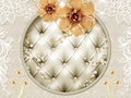 3d wallpaper for wall . leather in circle and golden flower . Jewelery and floral motifs