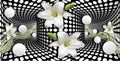 3d wallpaper, white calla lilies and sphere on optical illusions background Royalty Free Stock Photo