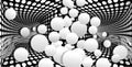 3d wallpaper, white sphere on optical illusions background. Black and white