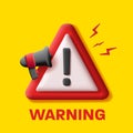 3d warning sign triangle with exclamation mark and loudspeaker icon Royalty Free Stock Photo