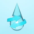 3d water drop icon with arrows around isolated on blue background. water circulation and recycling system, 3d illustration or 3d