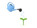3D Water sprinkler pouring water on small plant seedling Royalty Free Stock Photo