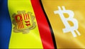 3D Waving Andorra and Bitcoin Flag