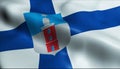 3D Waving Finland City Flag of Hanko Closeup View