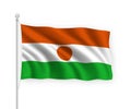 3d waving flag Niger Isolated on white background