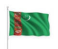 3d waving flag Turkmenistan Isolated on white background