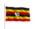 3d waving flag Uganda Isolated on white background