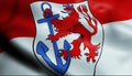 3D Waving Germany City Coat of Arms Flag of Dusseldorf Closeup View