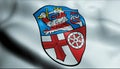 3D Waving Germany City Coat of Arms Flag of Heppenheim Closeup View