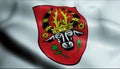 3D Waving Germany City Coat of Arms Flag of Parchim Closeup View