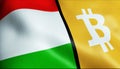 3D Waving Hungary and Bitcoin Flag Royalty Free Stock Photo