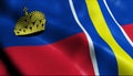 3D Waving Liechtenstein City Flag of Balzers Closeup View