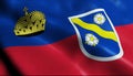 3D Waving Liechtenstein City Flag of Gamprin Closeup View
