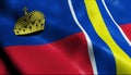 3D Waving Liechtenstein City Flag of Gamprin Closeup View