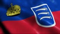 3D Waving Liechtenstein City Flag of Triesen Closeup View