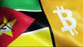 3D Waving Mozambique and Bitcoin Flag