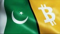 3D Waving Pakistan and Bitcoin Flag