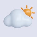 3d weather. cloud with sun. cloudy day. icon isolated on gray background. 3d rendering illustration. Clipping path. Royalty Free Stock Photo