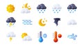 3D weather forecast icons set on white background Royalty Free Stock Photo