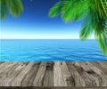 3D weathered wooden deck looking out to ocean Royalty Free Stock Photo