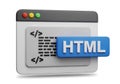 3 D web browser window with H T M L code and buttons Royalty Free Stock Photo