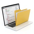 3D web coding with folder isolated on transparent background