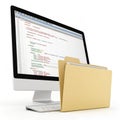 3D web coding with folder isolated on transparent background