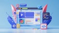 3D Website Design Elements with Colorful Icons and Coding Symbols AI generated.
