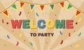 3D welcome celebration. Festive theme. Surprise retro party banner. Fiesta carnival decoration. Header colorful Royalty Free Stock Photo