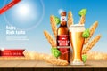 3D wheat beer ad banner design. Realistic malt product. Advertising of nature alcohol ingredients. Summer drink. Yeast Royalty Free Stock Photo