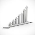 3D White Arrow Bar Graph Showing Upward Growth on White Background chart Royalty Free Stock Photo