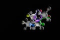 3D white atom model with colorful light on black background. illustration 3d technology of science abstract background with Royalty Free Stock Photo