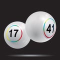 3D white bingo lottery balls on black background