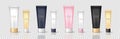 3D white, black, pink and dark blue cosmetic tubes