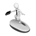 3d white businessman on big pc mouse