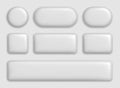 3d white buttons. Plastic rectangle and circle interface elements with realistic shadow. Blank glossy round, square and