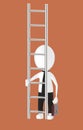 3d white character holding briefcase and standing in front of a ladder - way to climb success concept Royalty Free Stock Photo